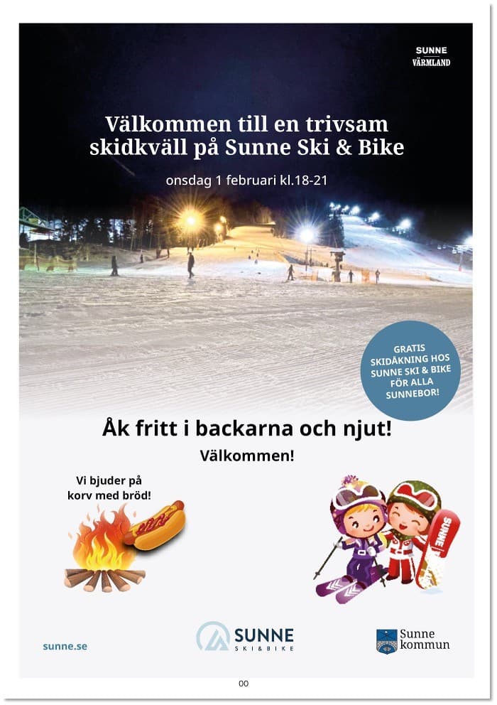 Välkommen alla Sunnebor på gratis skidåkning på Sunne Ski & Bike onsdag 1 februari kl 18-21