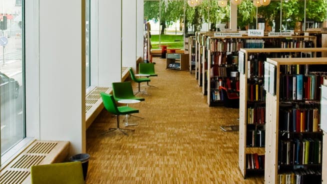 Interiörbild från Sunne bibliotek.