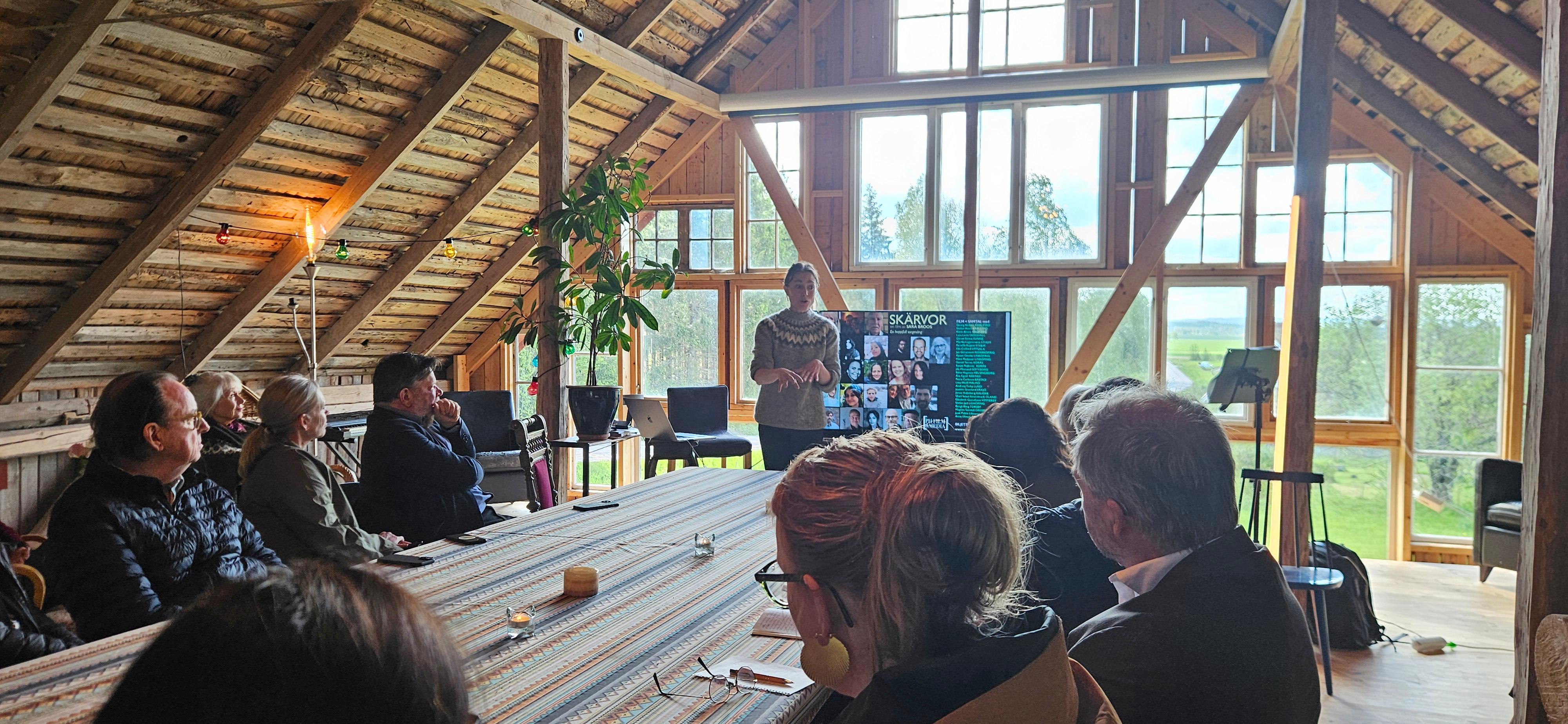 Sara Broos berättade för riksdagens kulturutskott om hur det är att skapa film på landsbygden.