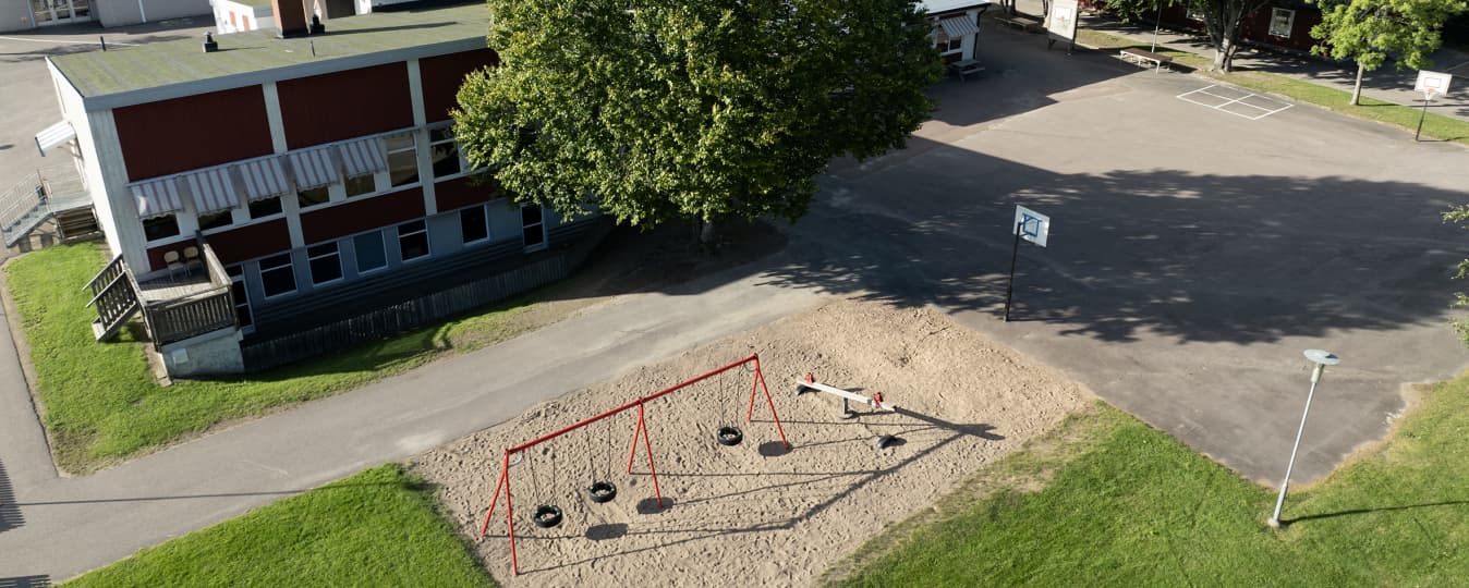 Flygfoto över Svensby skola.
