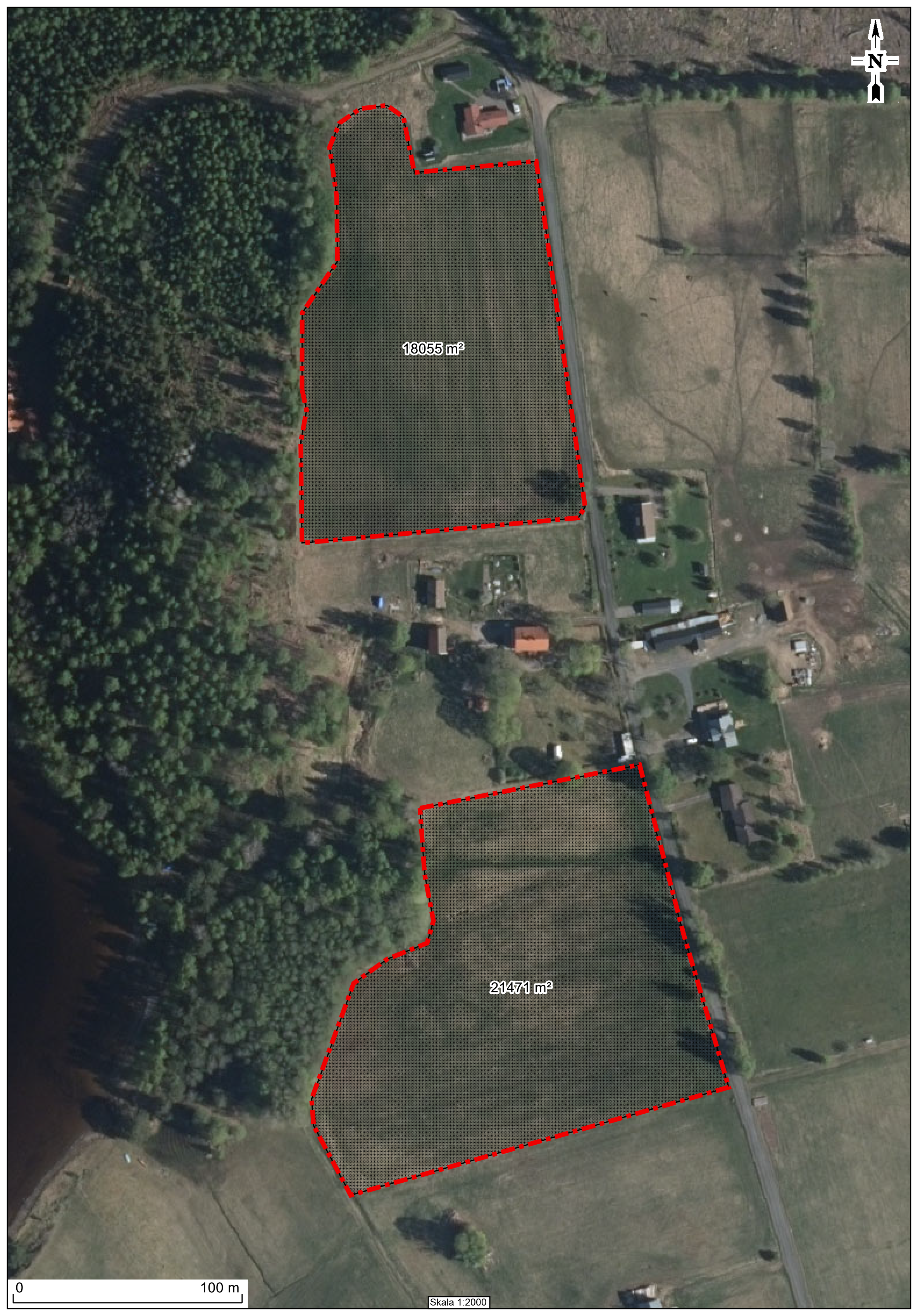 Karta över de två markområdena som finns att arrendera.