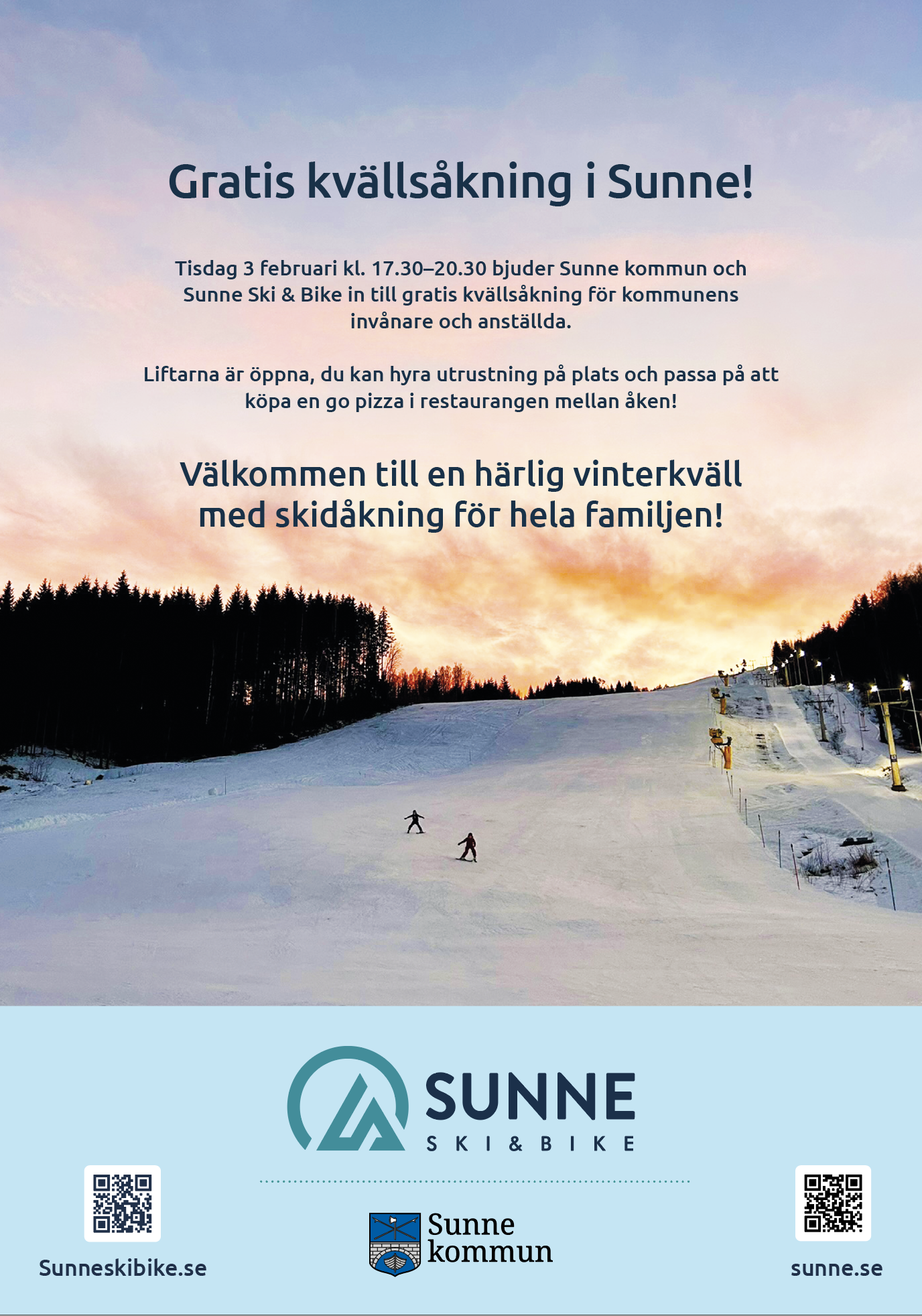 Alla inv&aring;nare och kommunanst&auml;llda med familjer i Sunne bjuds p&aring; gratis skid&aring;kning hos Sunne Ski & Bike